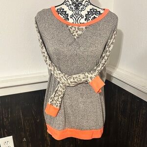 BiBi Gray and Orange Sweatshirt with Leopard Accents